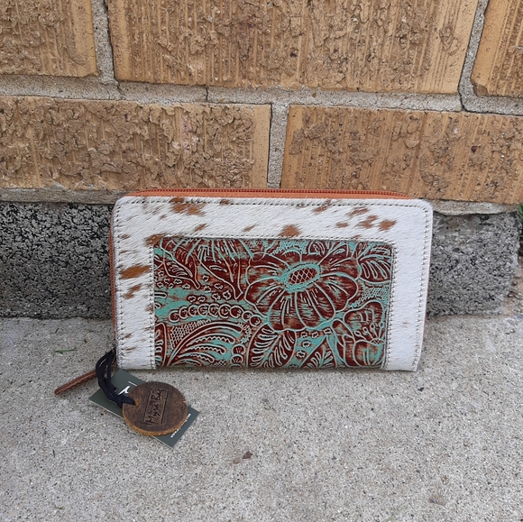 Myra Bag Bags Nwt Myra Bag Turquoise Brown Floral Tooled Cowhide